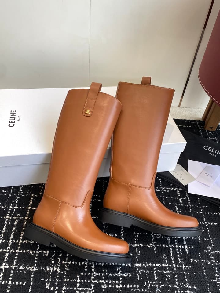 Celine Triomphe Equestrian Ankle Boots – 2025FW in Waxed Black Leather