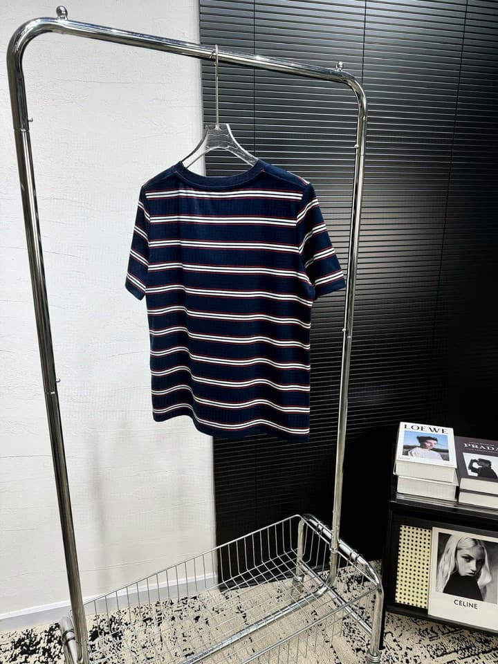 Miu Miu Embroidered Striped T-Shirt in Cream Striped