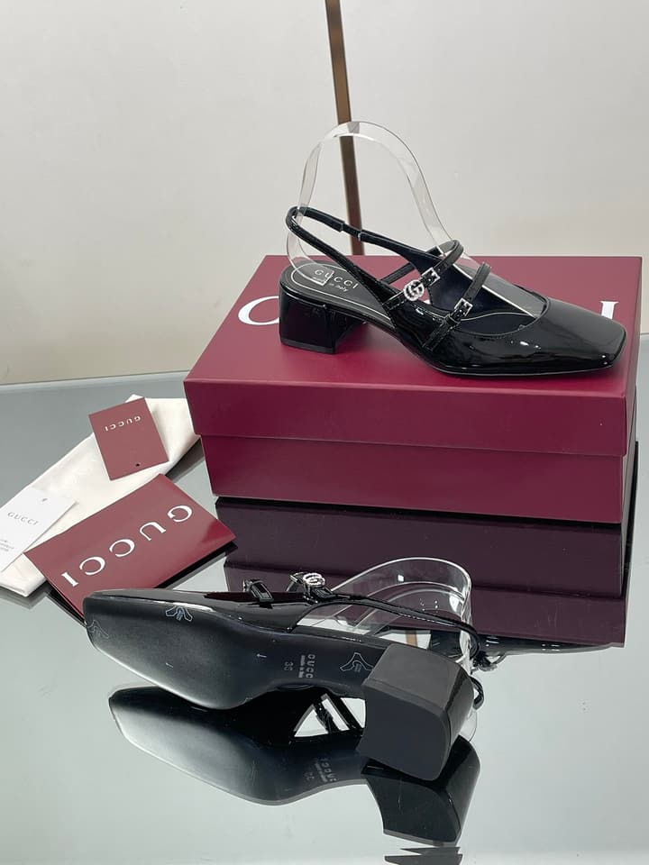 Gucci Crystal Double G Slingback Pumps – 2025 Fall Collection in Burgundy Red