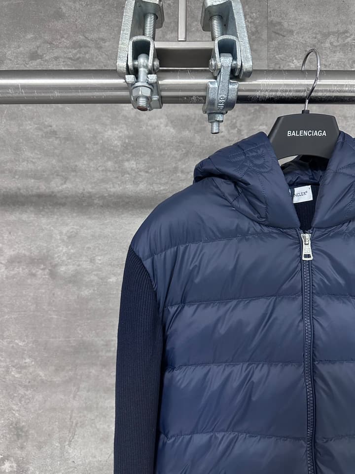 Moncler Hooded Wool Knit Spliced Down Jacket – Early Autumn Collection in Black