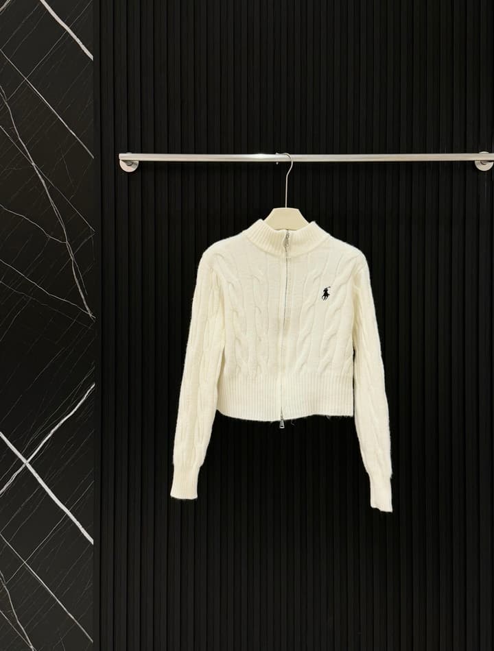 Ralph Lauren Double Zip Cable Knit Cardigan in Black Cable Knit Cardigan