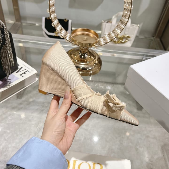 Dior Adiorable Bow Pearl Wedge Pumps in Black Ruffled Bow