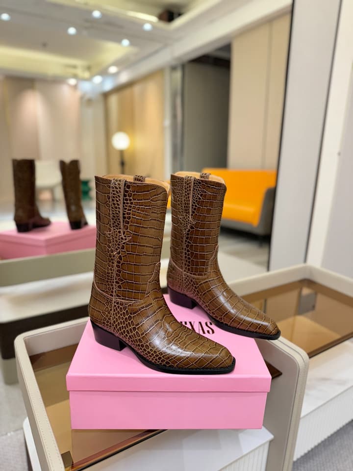 Paris Texas Western Ankle Boots in Embossed Black