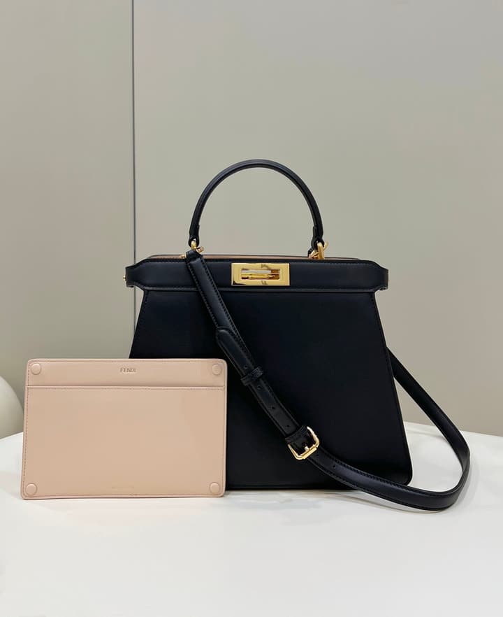 Fendi Peekaboo I See U Handbag in Black With Light Pink Pouch