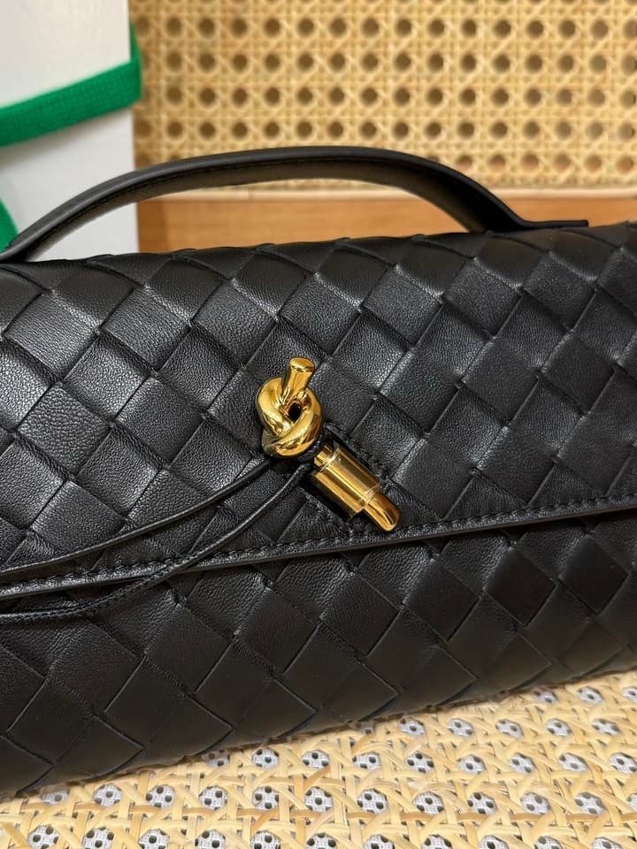 Bottega Veneta Andiamo Clutch Bag in Black Intrecciato