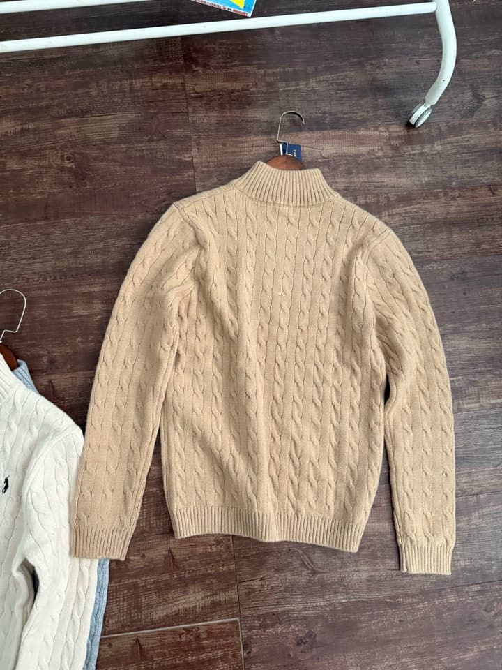 Ralph Lauren Half-Zip Cable Knit Sweater in Grey