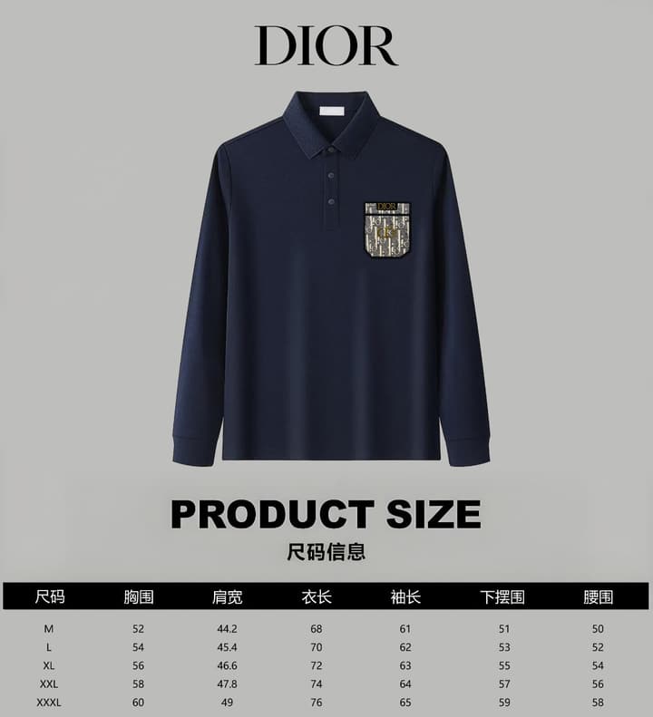 Dior Silk Long Sleeve Polo Shirt with Metal Patch in White With Solid Pocket