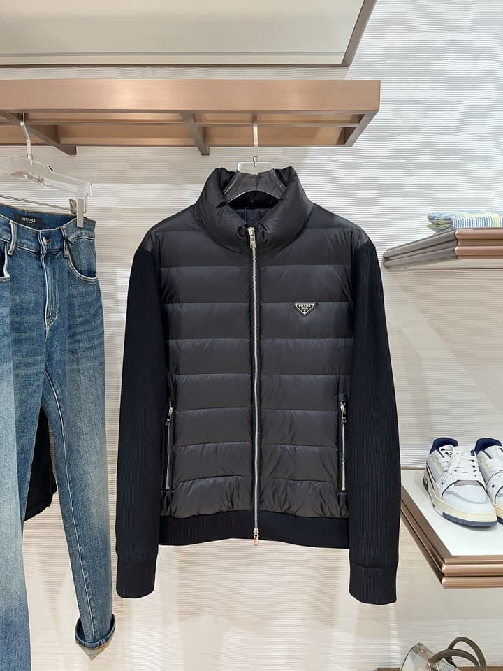 Prada Spliced Knit Down Jacket – FW2024 in Black Knit Down Jacket