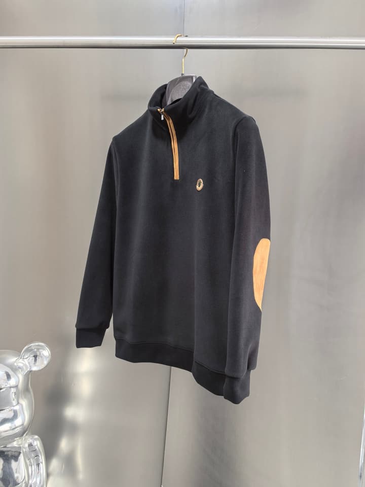 Moncler Men's Half-Zip Suede Sweatshirt – Spring 2025S in Black