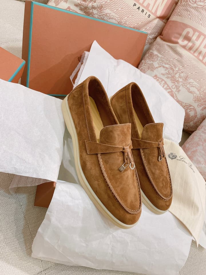 Loro Piana Glossy Cashmere Loafers in Blush Pink Suede