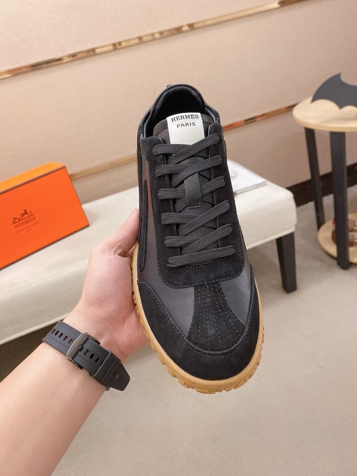 Hermès Suede and Goatskin H Detail Sneakers