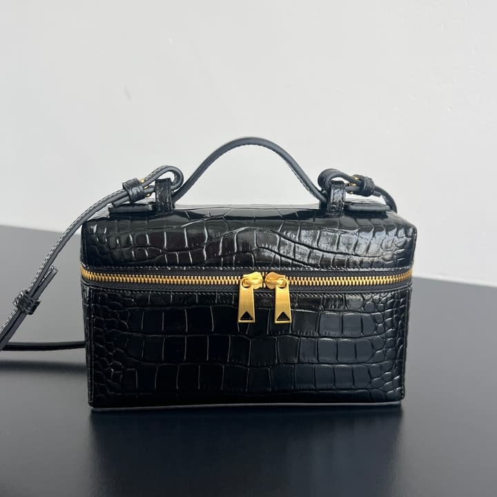 Bottega Veneta Crocodile Embossed Vanity Case in Deep Burgundy Croc