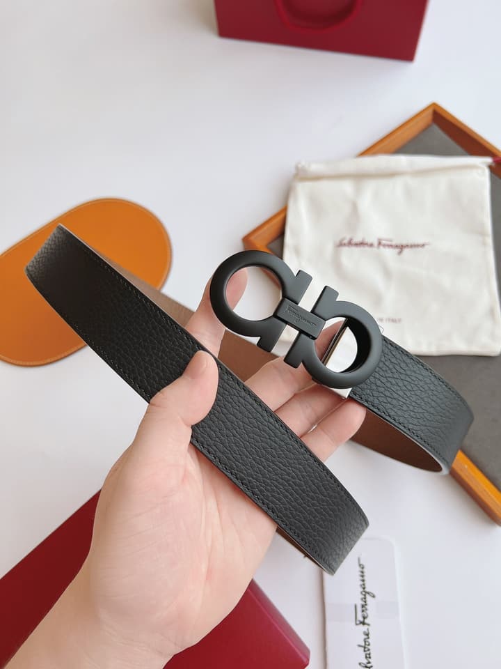 Ferragamo Men's Reversible Leather Belt in Black/brown Reversible With Gold Buckle