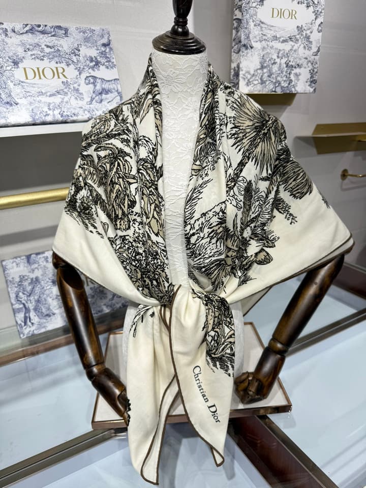 Dior Cashmere Silk Square Scarf – 2025 Collection in Cream Multi-floral