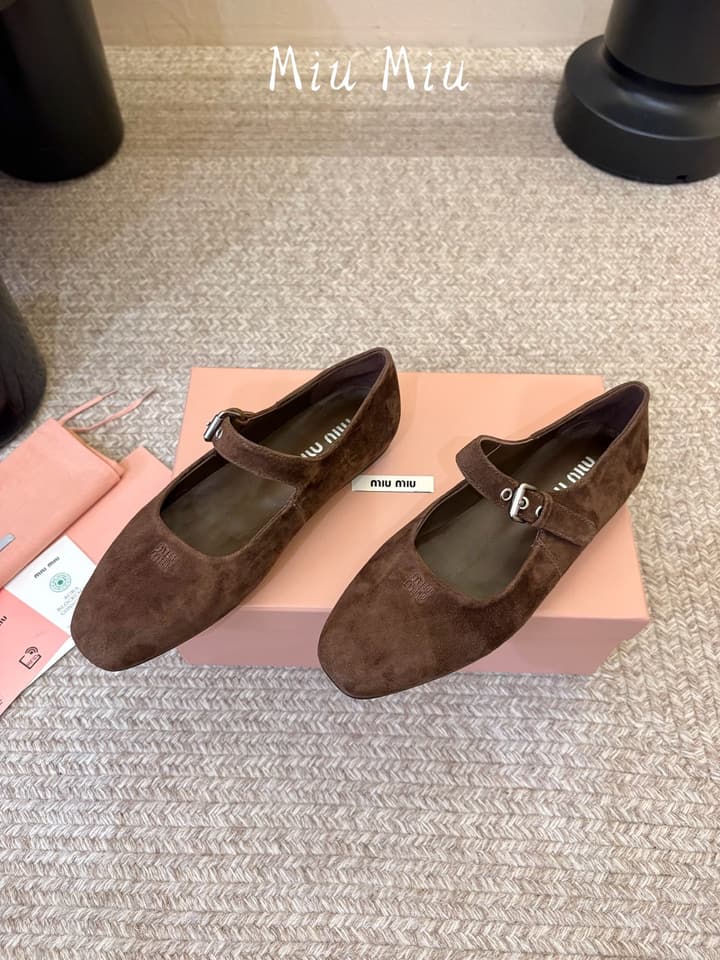 Miu Miu Suede Bow Mary Jane Flats