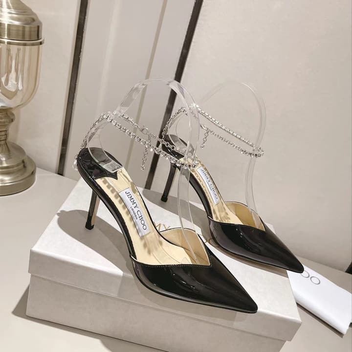 Jimmy Choo Rhinestone and Pearl Embellished Sandals – 2025 Collection in Black Patent