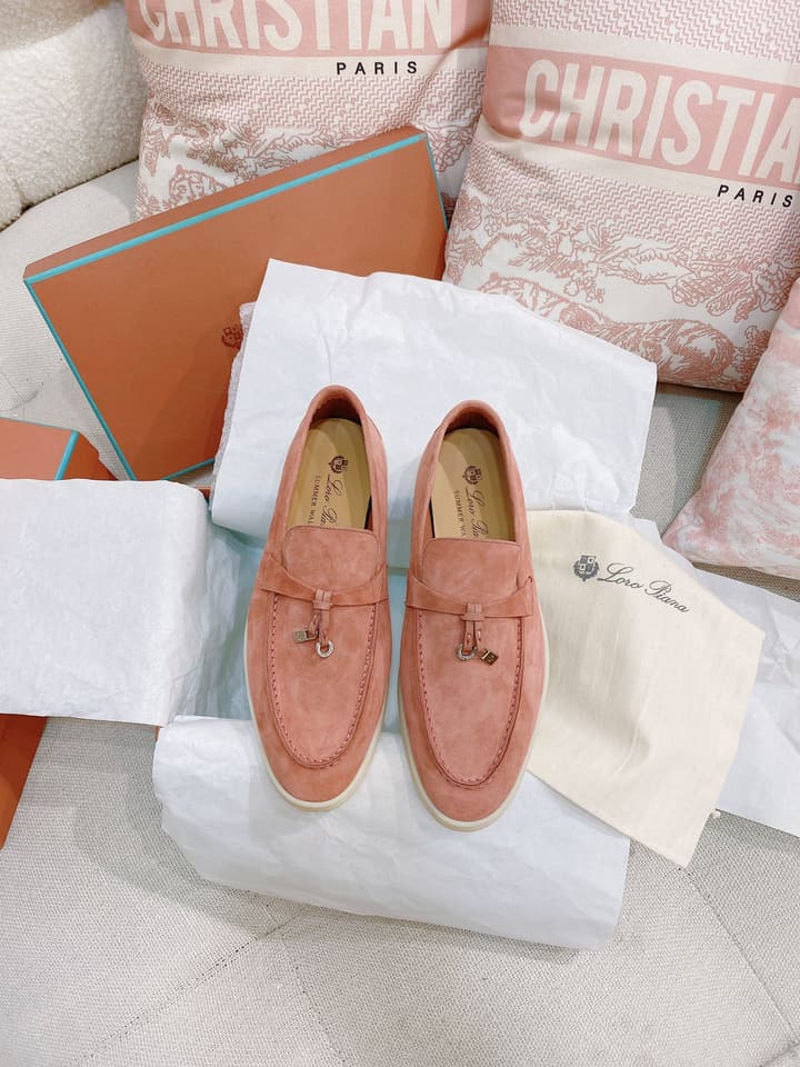 Loro Piana Glossy Cashmere Loafers in Blush Pink Suede