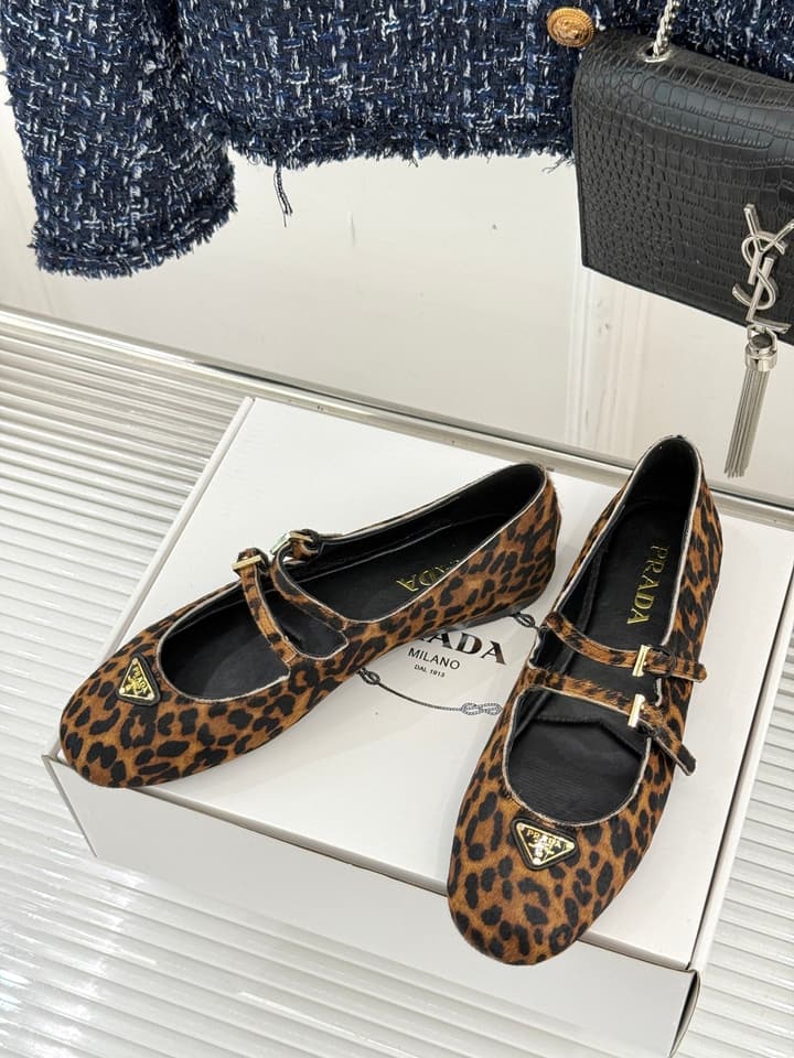 Prada Classic Mary Jane Flats in Leopard Print