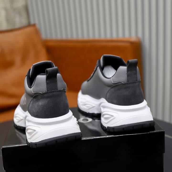 Boss Men's Luxury Running Sneakers in Black Mesh With White Sole