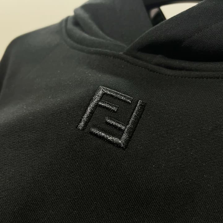 Fendi FF Patch Logo Cotton Hoodie in Black Hooded Sweatshirt