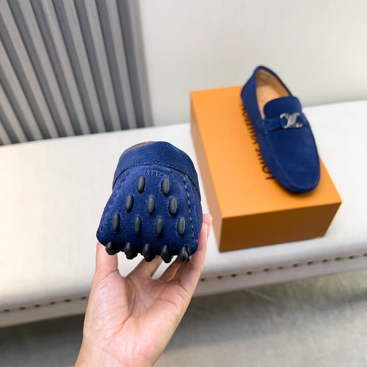 Louis Vuitton Pebbled Leather Driving Shoes in Black Smooth Leather