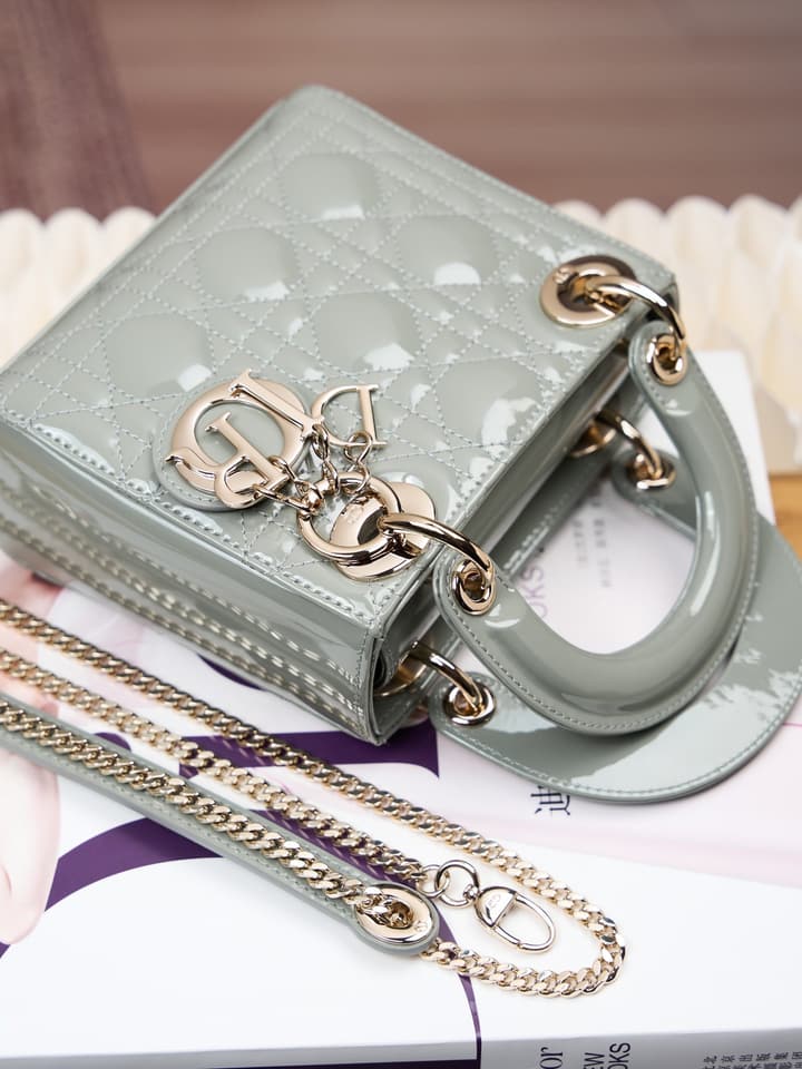 Dior Lady Dior Mini Patent Crossbody Bag in Cherry Red Patent