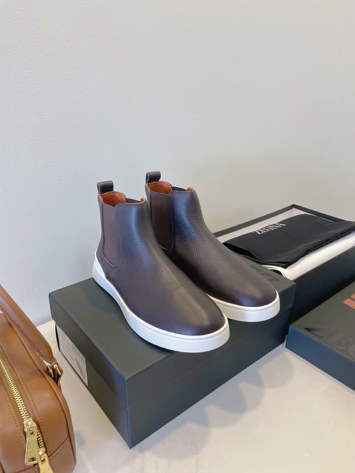 Zegna COUTURE Triple Stitch Leather Sneakers in Black Suede With Dark Sole