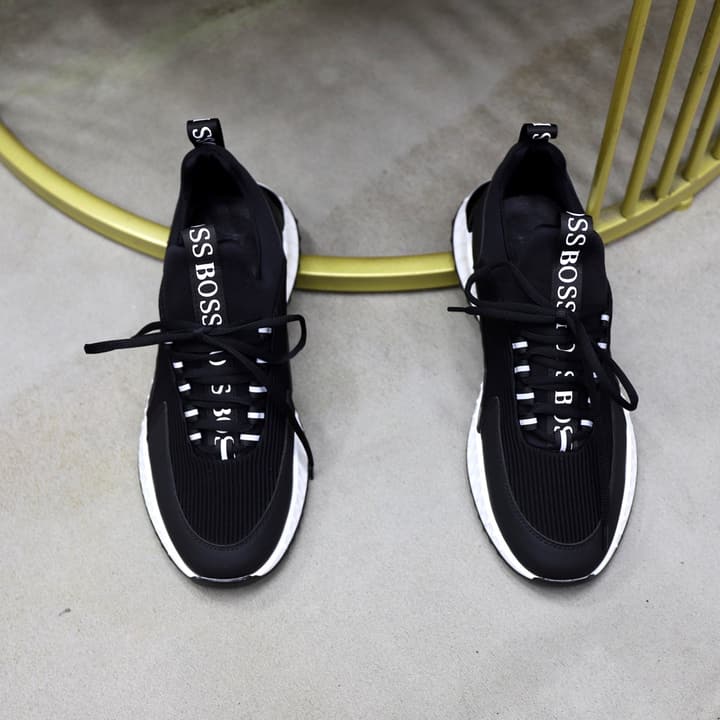 Boss Men's Knit Sneakers in Black Laced