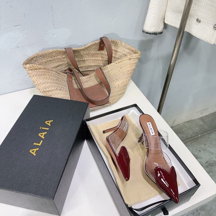 Alaïa Heart PVC Pointed Toe Slingback Mules – Spring/Summer 2025 in Red Patent Toe / Clear Pvc