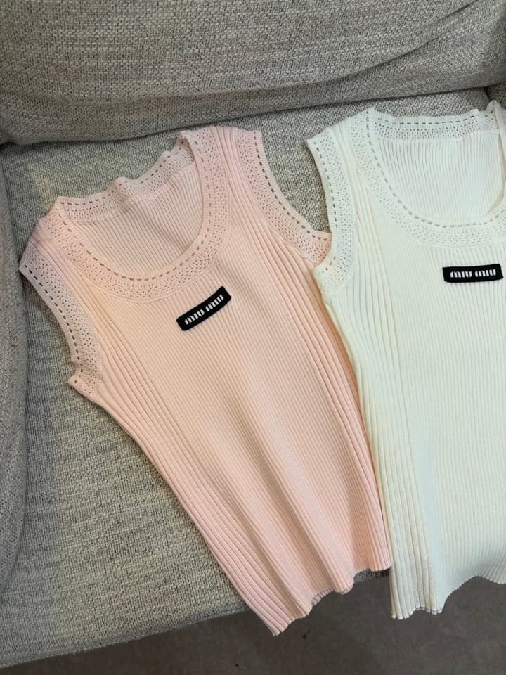 Miu Miu Cut-Out Slim-Fit Knit Tank Top in Pink