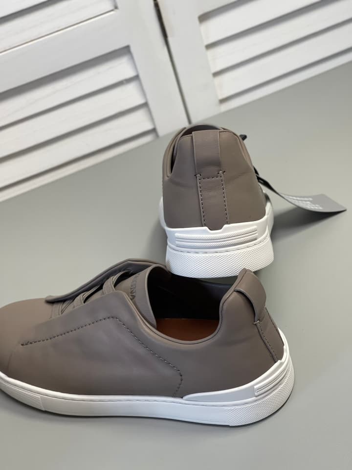 Zegna SECONDSKIN Triple Stitch Low-Top Sneakers in Navy Smooth Leather