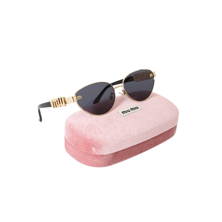 Miu Miu Logo Oval Gradient Sunglasses in Gold
