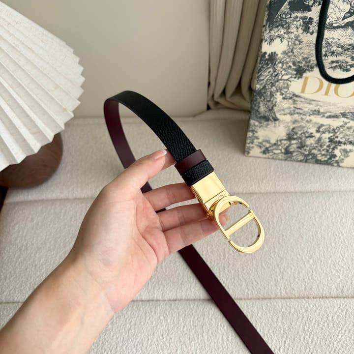 Dior Reversible Calfskin CD Buckle Belt in Black/burgundy With Gold Hardware