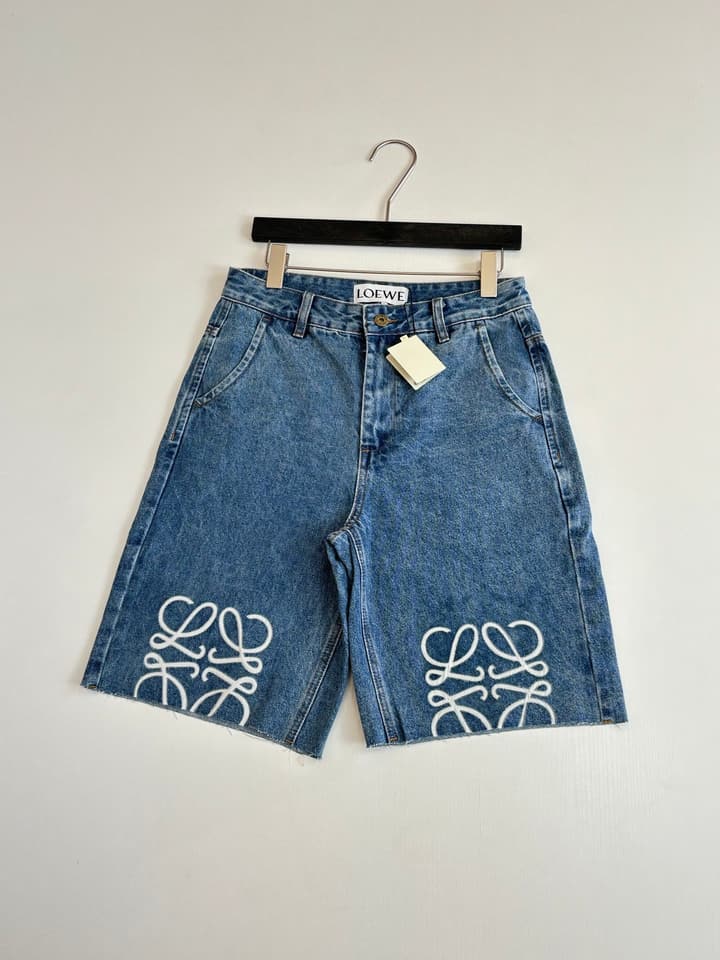 Loewe Anagram Laser-Cut Denim Shorts in Blue Denim