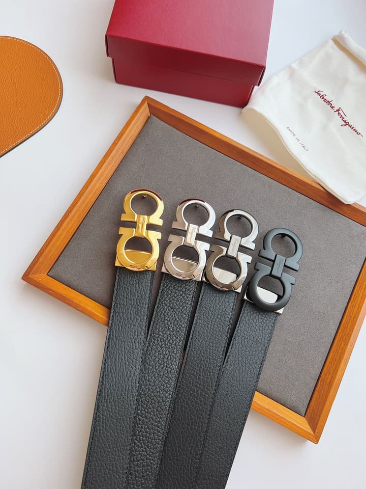 Ferragamo Men's Reversible Leather Belt in Black/brown Reversible With Gold Buckle