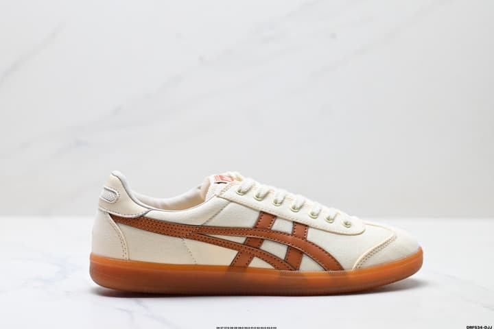 Asics Onitsuka Tiger Tokuten Retro Sneakers in Cream With Brown Stripes And Gum Sole
