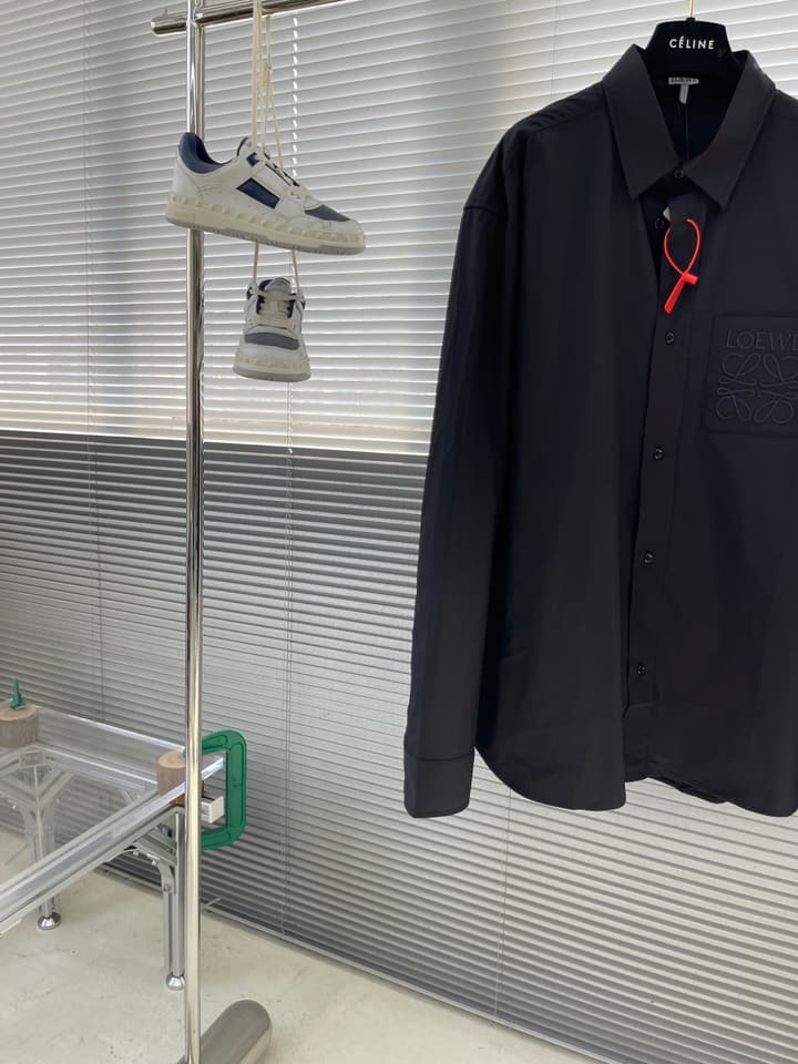 Loewe Anagram Embroidered Pocket Shirt in P-Soft Cotton in Charcoal