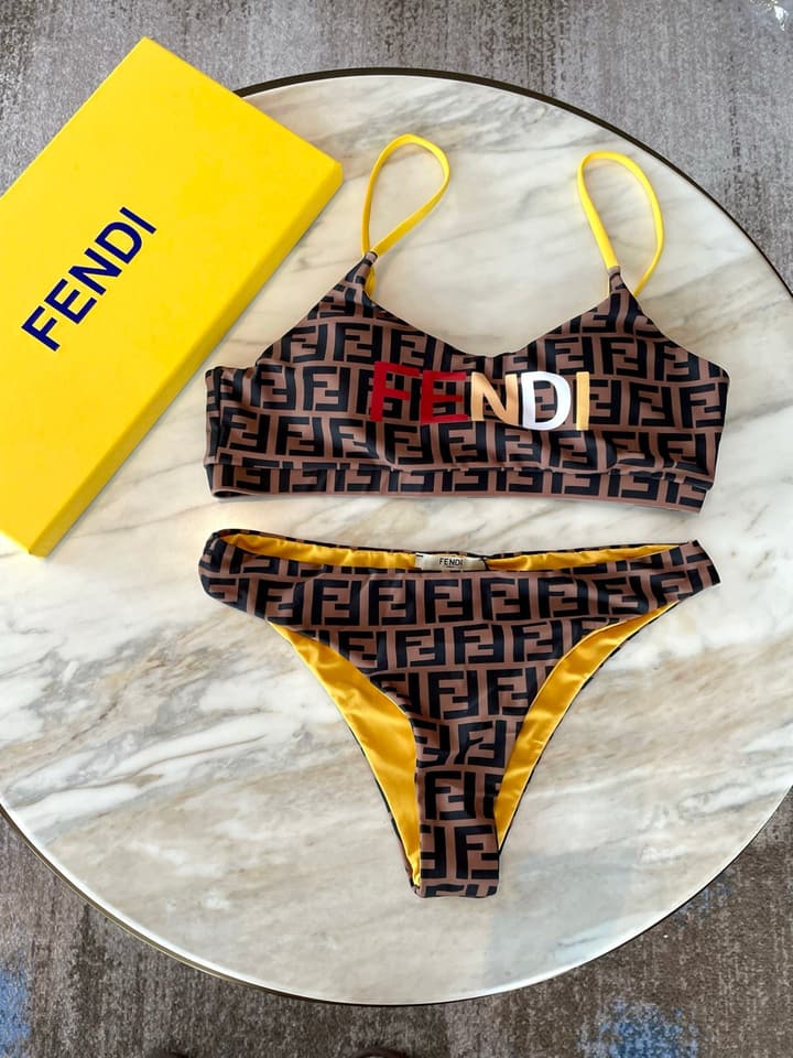 Fendi Versatile One-Piece Bikini Swimsuit in Brown Ff Logo Bikini