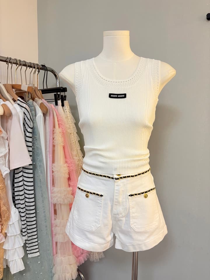 Miu Miu Cut-Out Slim-Fit Knit Tank Top in Pink