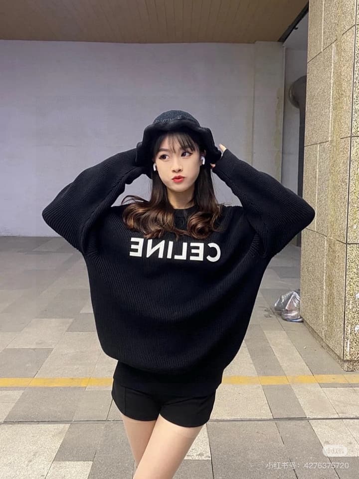 Celine Classic Embroidered Crewneck Sweater in Army Green