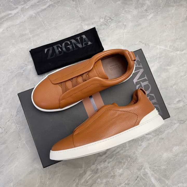 Zegna Triple Stitch Low-Top Sneakers in Navy Blue