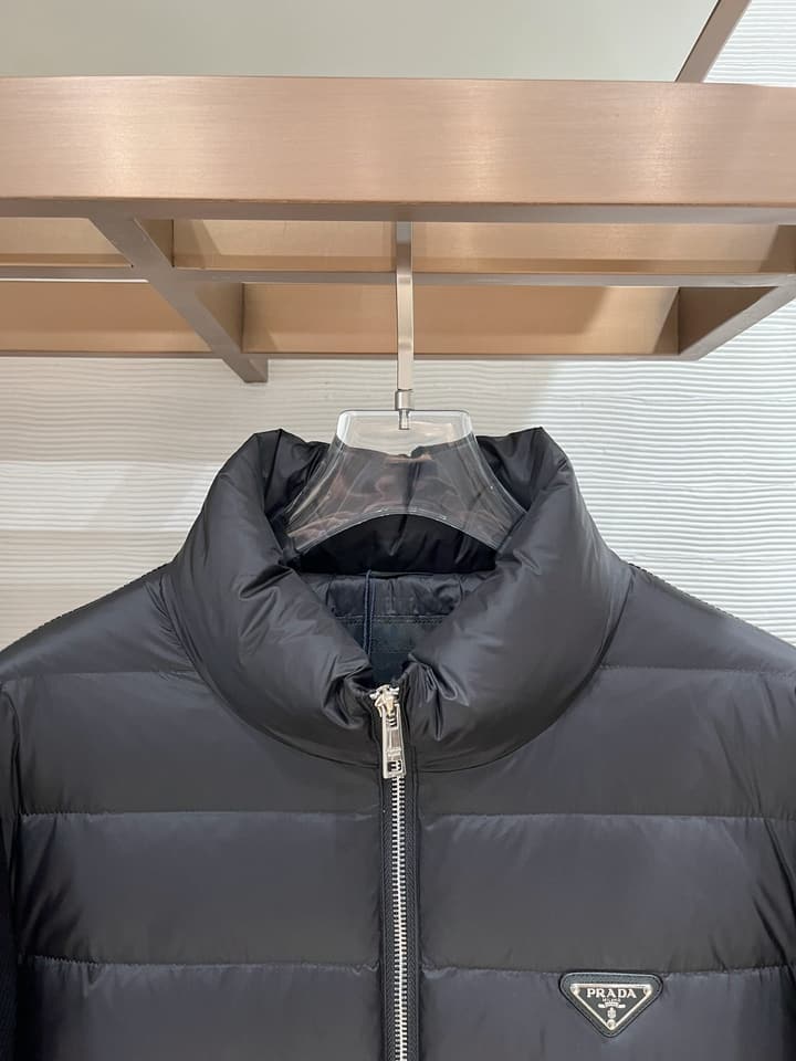 Prada Spliced Knit Down Jacket – FW2024 in Black Knit Down Jacket