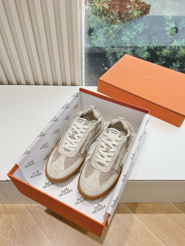 Hermès Bouncing Calfskin Sneakers in Tan Suede