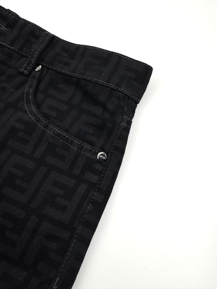 Fendi All-Over FF Monogram Denim Jeans in Black Ff Monogram Denim