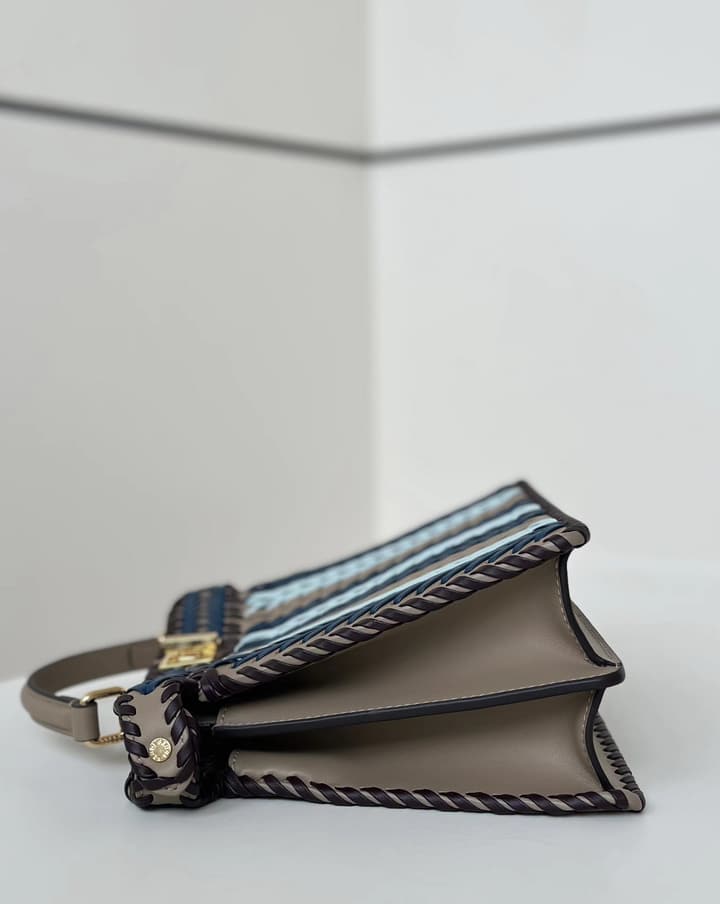 Fendi Peekaboo ISeeU Woven Leather Handbag in Blue Multi-stripe Woven