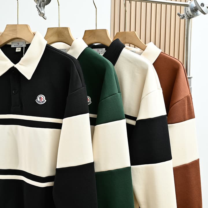 Moncler Striped Long-Sleeve Polo Shirt – Spring Collection