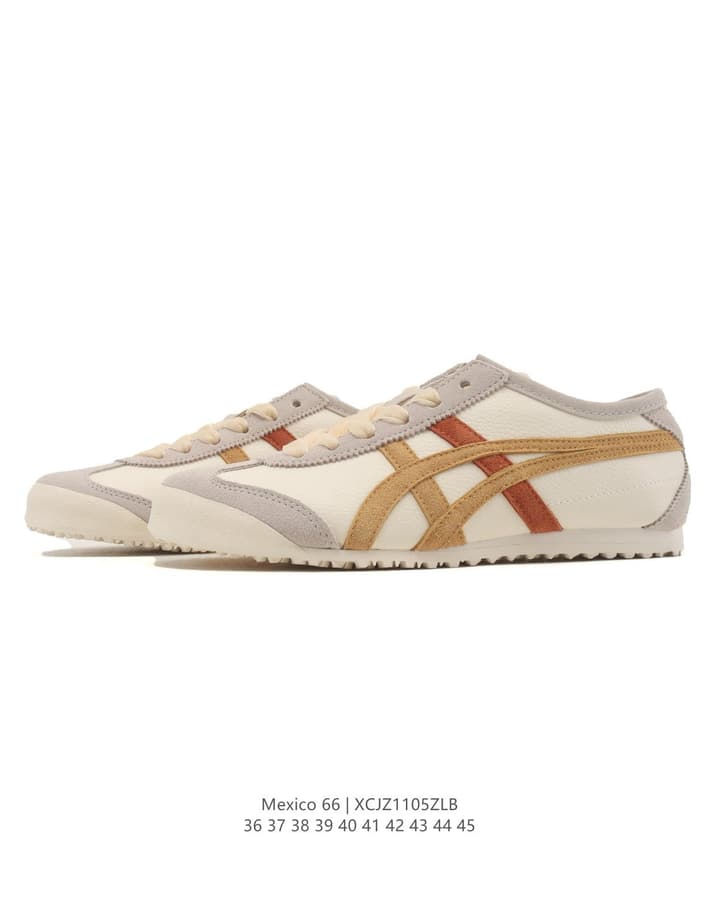 Onitsuka Tiger Mexico 66 Slip-On Sneakers in Cream With Tan And Terracotta Stripes