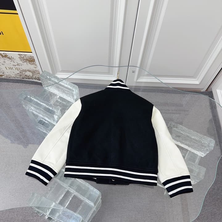 Givenchy Kids Patchwork Leather Bomber Jacket – Kids Collection in Black And White Varsity Jacket