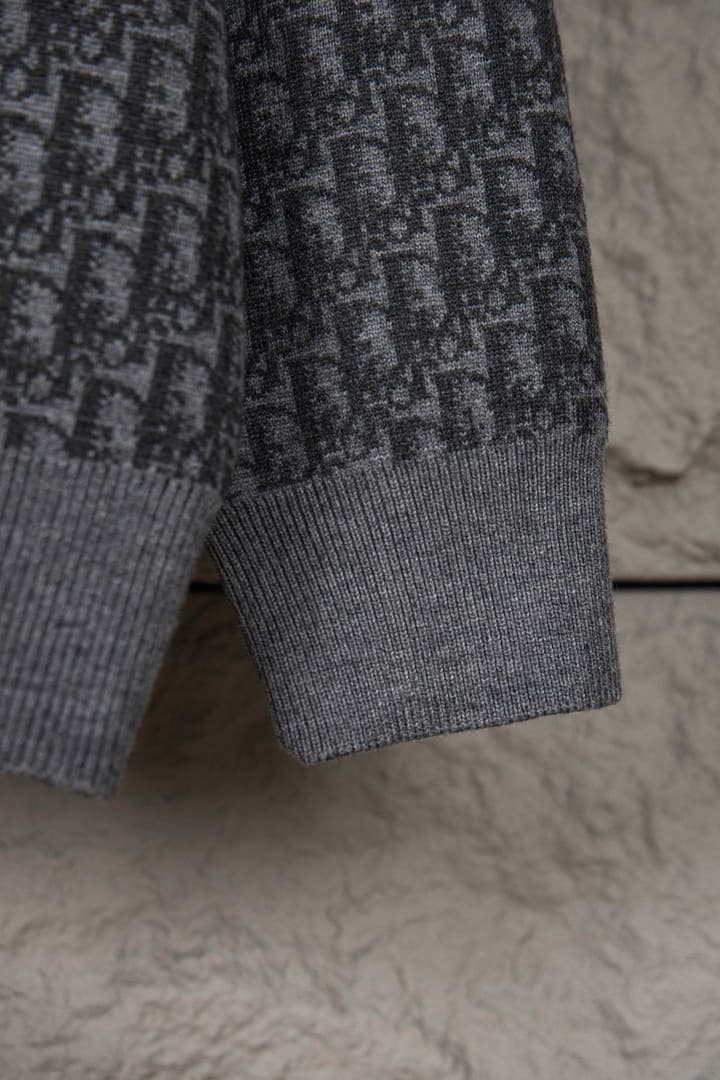 Dior Monogram Jacquard Zipper Cardigan – 24SS in Grey With Black Stripes