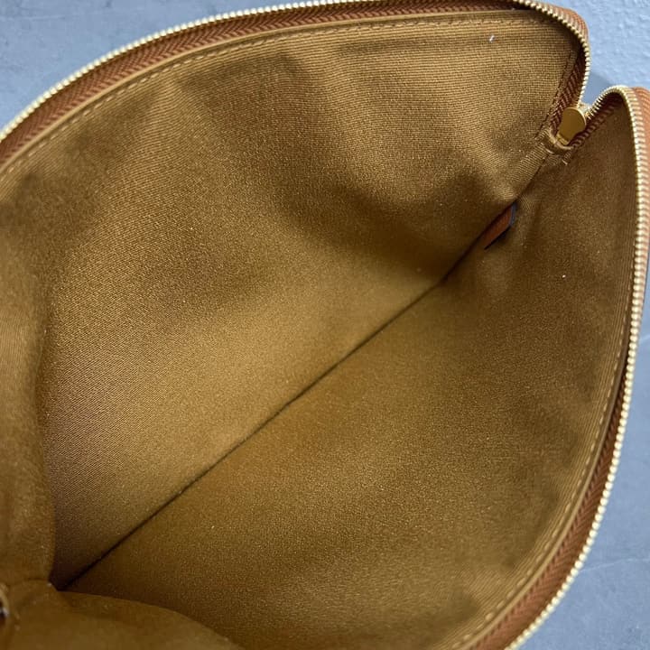 Celine Clutch Bag with Wrist Strap in Dark Monogram With Brown Trim